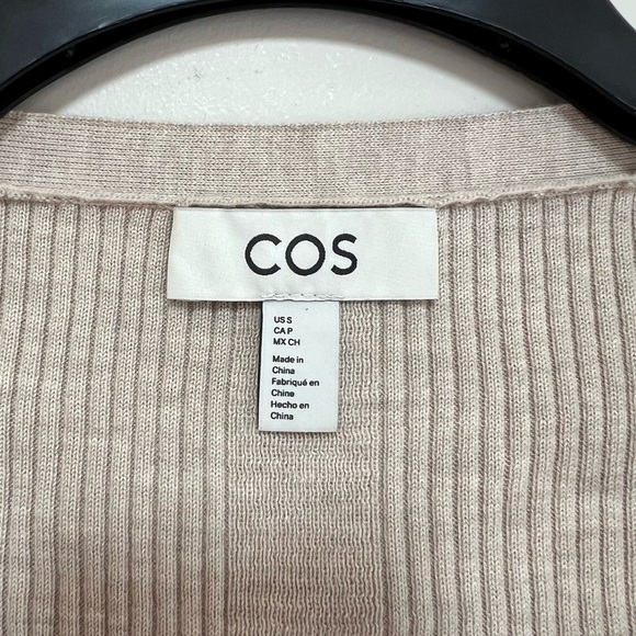 COS Open Tie Front Ribbed Wool Wrap Cardigan in Light Beige, size S - Picture 7 of 12